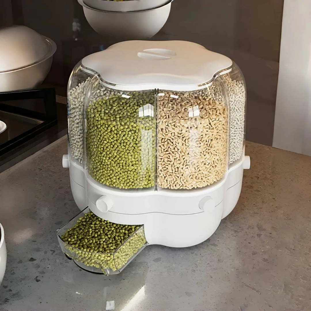 Диспенсер для зерна 6 5 кг вращающийся контейнер хранения 6-отсек дозатор сухого корма с мерной чашкой на кухне