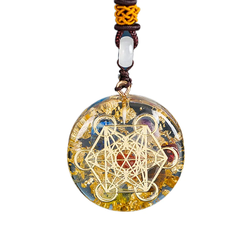 Orgonite Pendant Necklace Metatron Cube Resin Pendant Meditation Jewelry Cosmic Healing Crystal Sacred Geometry Chakra Necklace