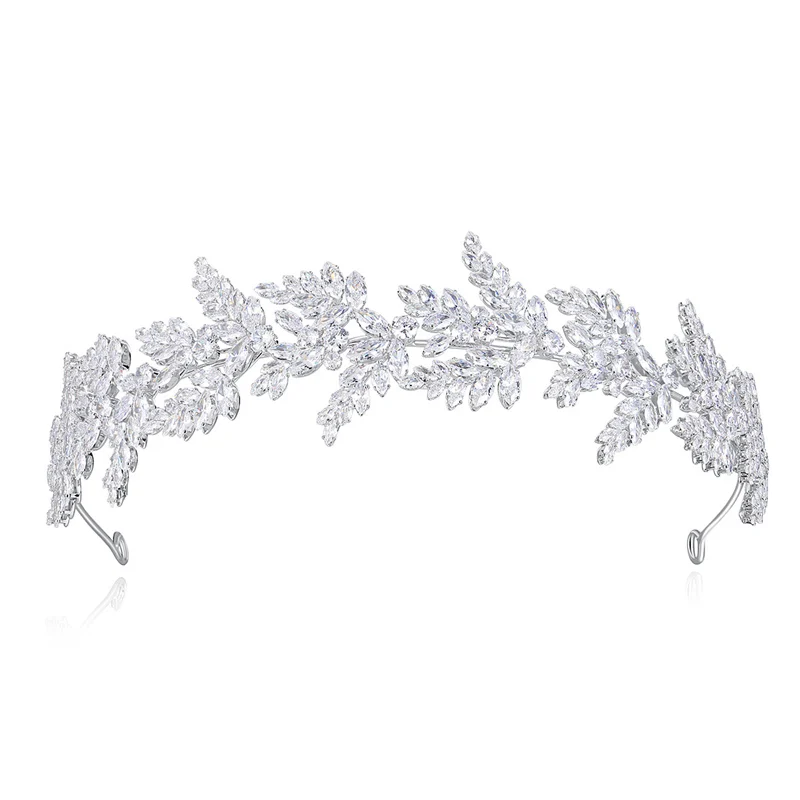 ROMANTIC Luxury Zircon Leaf Design Hair Accessories Bridal Party Cubic Zircon Wedding Tiara Headband
