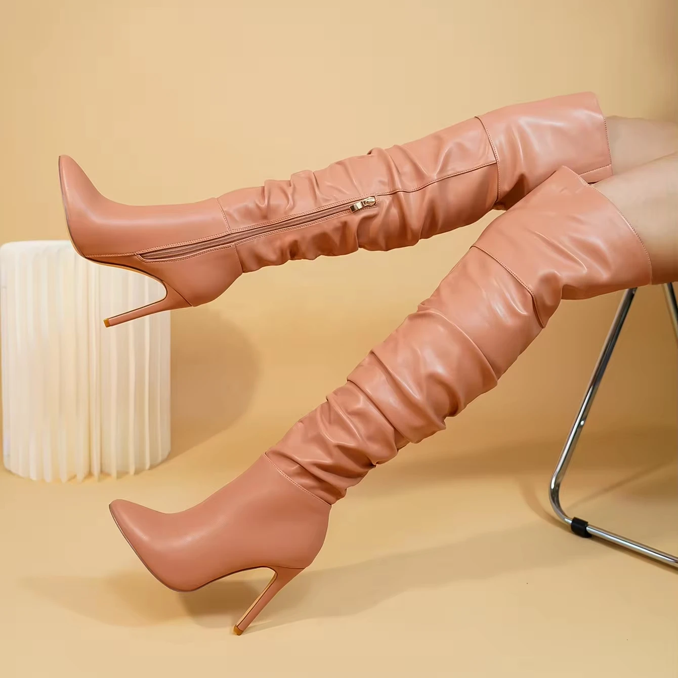 Genuine Leather Autumn Winter Women Knee Thin High Heels Ladies Boots Wholesale High Quality Womens Shoe Box China 2 Pairs 22-33