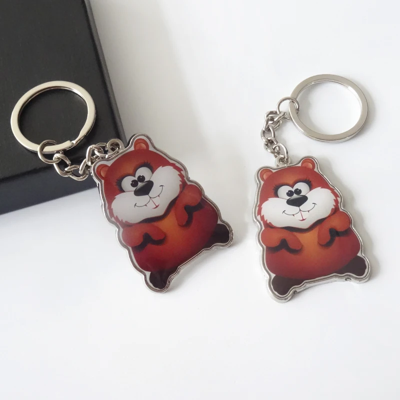 Custom adorable animal epoxy  Marmot printed dome metals key ring  key chain with your logo Squirrel keyring