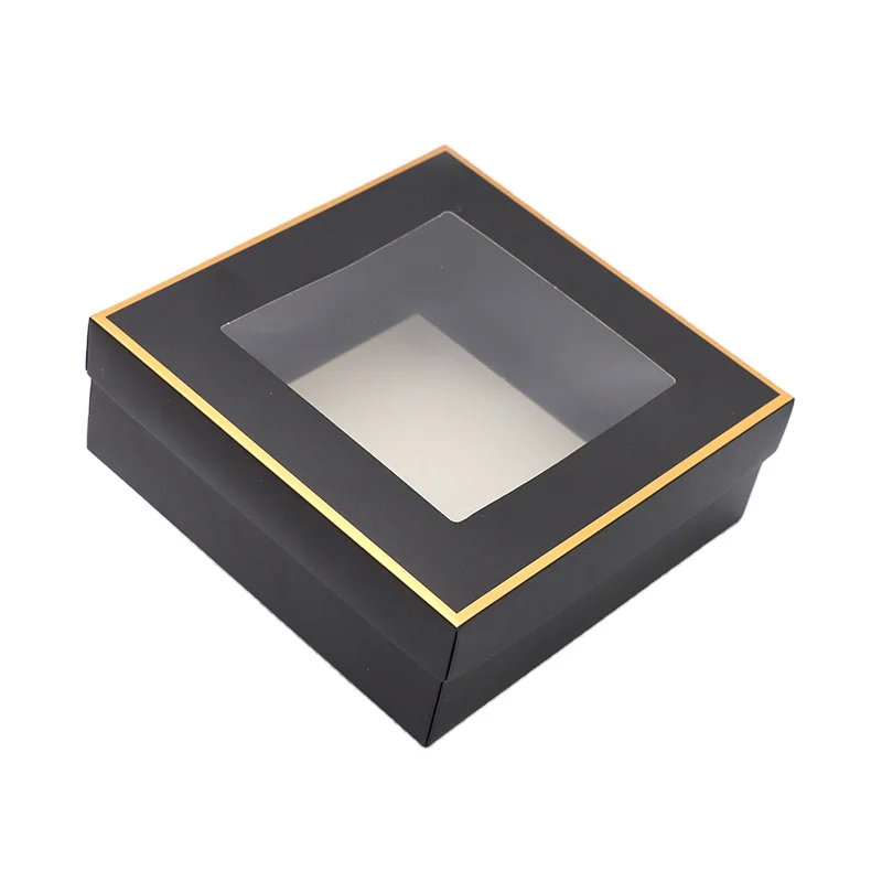 Изготовленный по индивидуальному заказу Черная бумажная подарочная картонная коробка прозрачное тиснение окна матовое ламинирование УФ покрытие для фоторамки упаковка