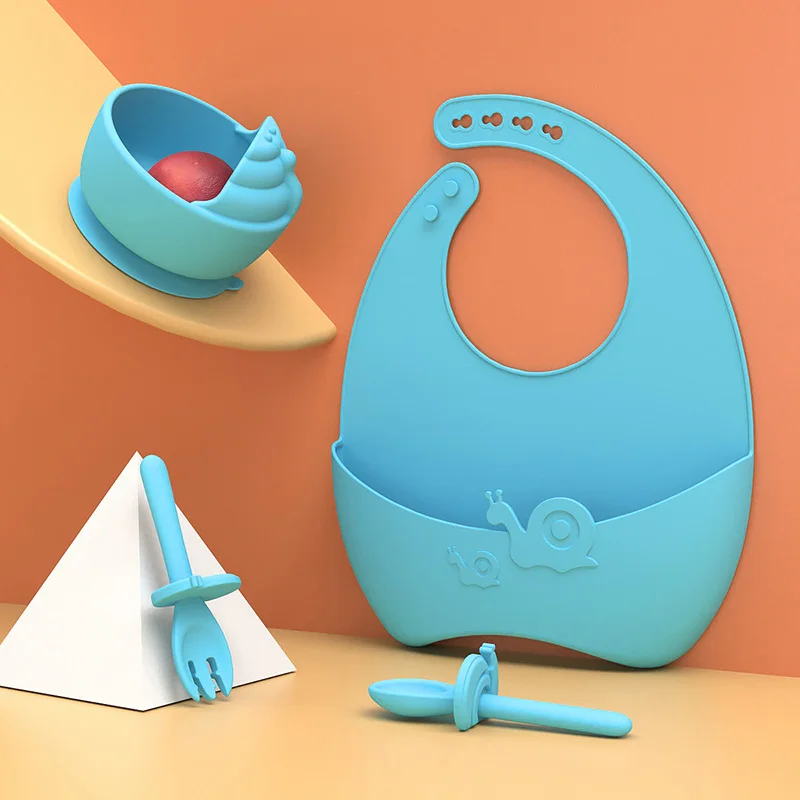 Custom Snail Bpa Free Food Grade Children Feeding Kids Waterproof Baby Silicone Bib Set Colorful Silicone Baby Bib