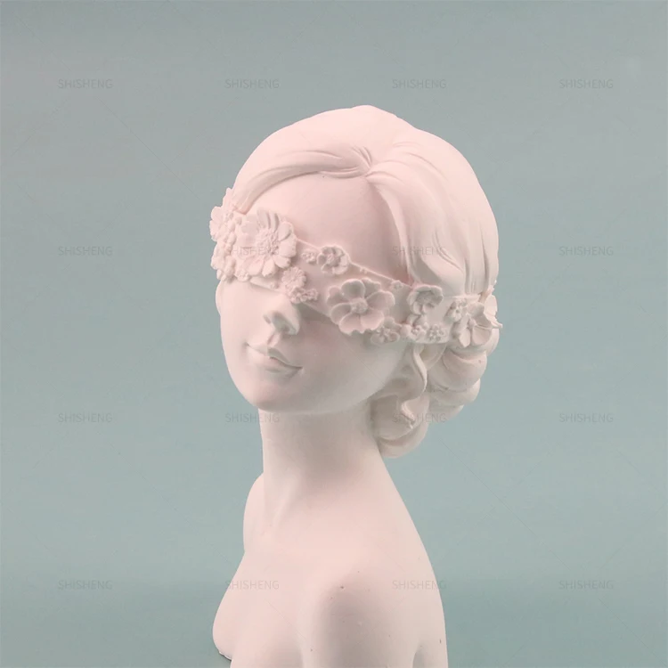 SHI SHENG Creative Girl White Resin Necklace Bust Mannequin Head With Shoulder Stand for Home Living Room Coffee Table Ornament