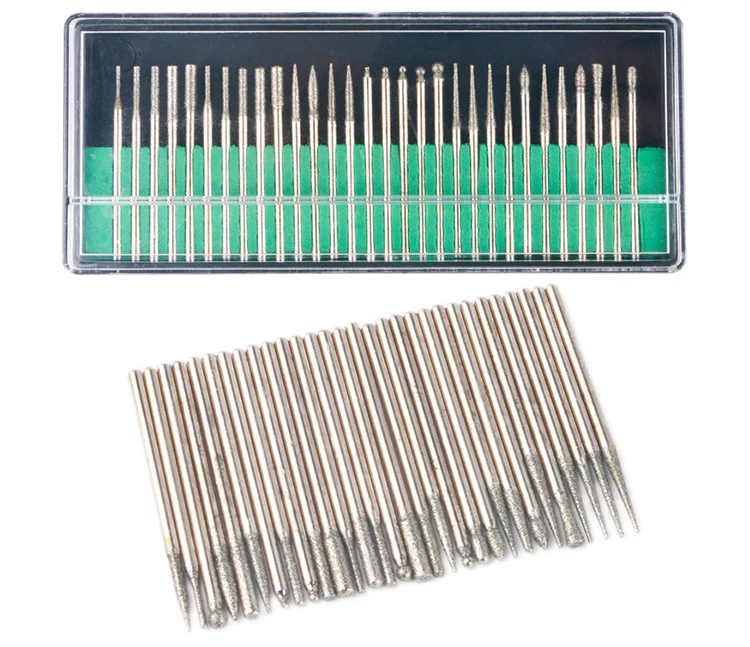 30 Pcs File Shank Cuticle Carving Kit Head Bit Engraving Burr Polishing Alloy Nail Diamond Bits Art Grinding Drill Tool Set Burs