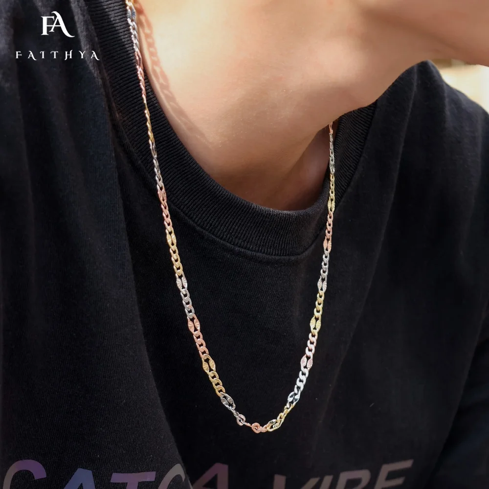 FC5003 новый тренд гальванизация чистого золота 18k Figaro Трехцветная цепочка новейшая технология для защиты цвета от выцветания