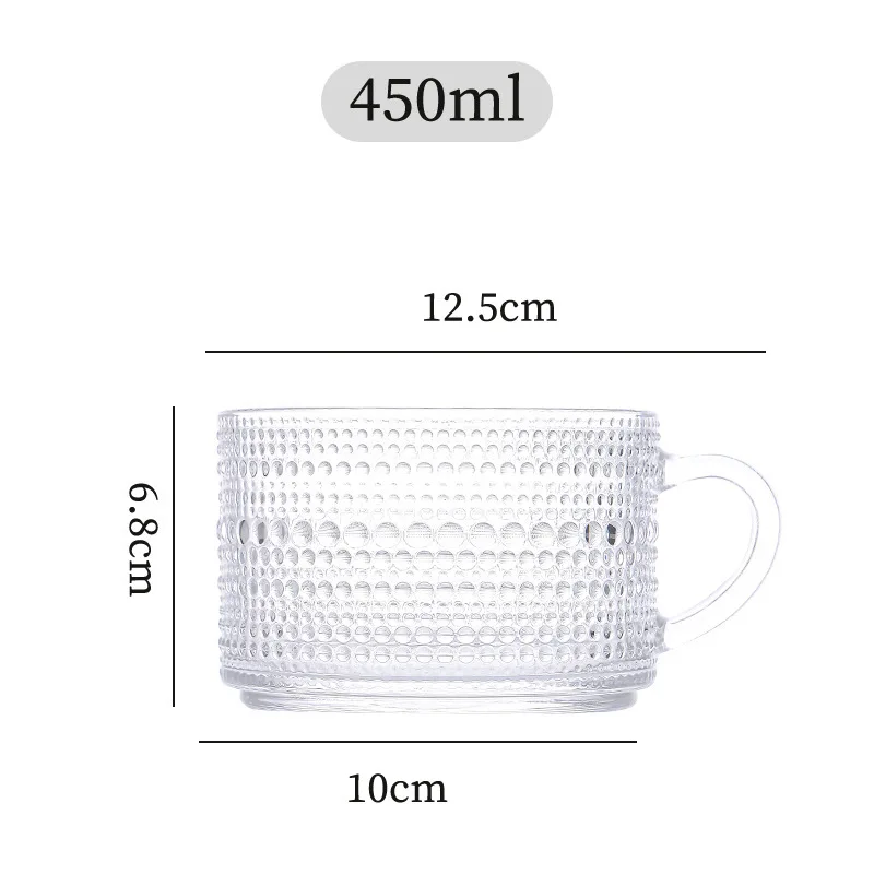 Recyclable Vintage Coffee Tea Cup Set Clear Embossed Glass Coffee Mug for Cappuccino Latte Yogurt