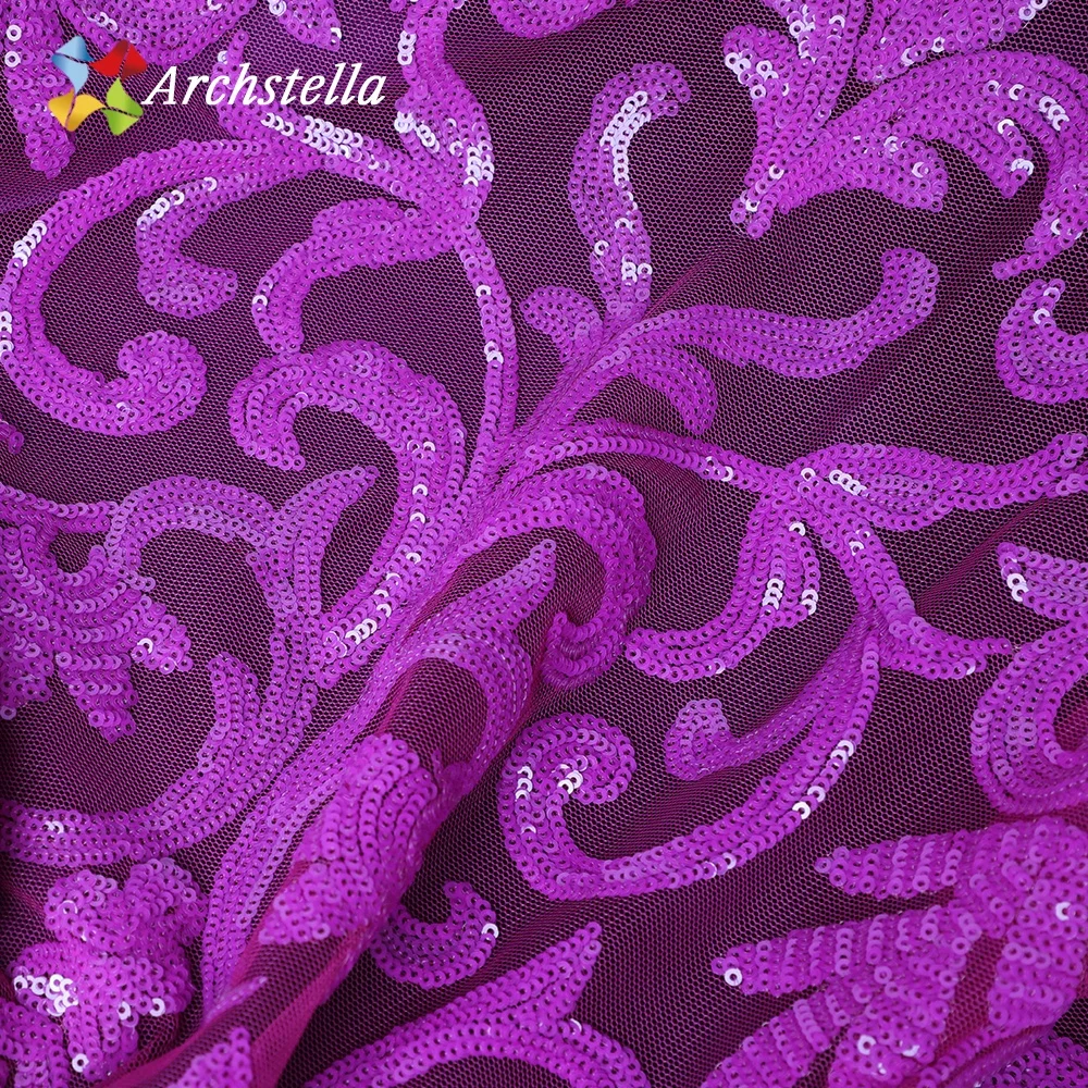 ARCHSTELLA Высококачественная пурпурная сетка с вышитыми блестками кружевная ткань для свадебного платья на заказ