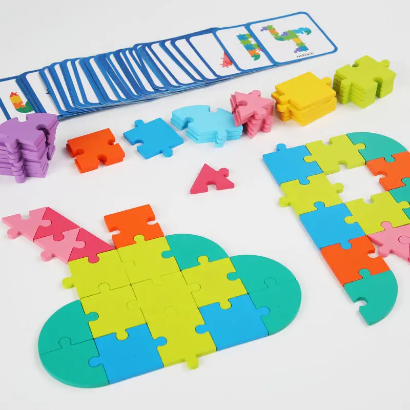 Wooden Pattern Blocks Shape Matching Game Diy Jigsaw Puzzle 3d Wooden Animal Puzzle With Cards Educational Toys For Children