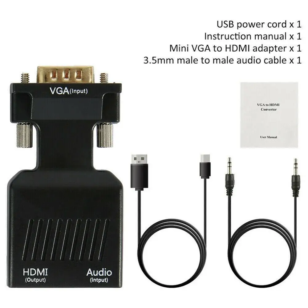 VGA Input To HD MI Output Video Audio Converter Cable Adapter 1080 For TV PC DVD HD MI