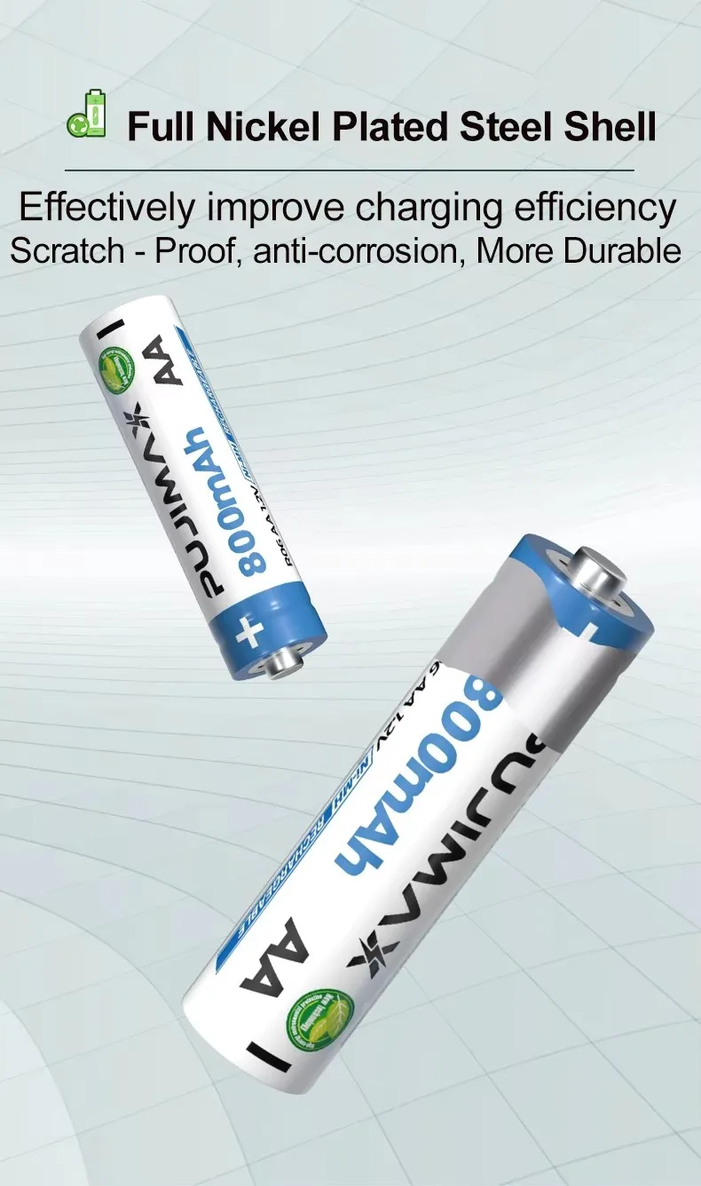 PUJIMAX High Capacity 10Pcs AA 800mAh Rechargeable Battery Pack 1.2V Nimh AA Battery For Power Tool Remote Control