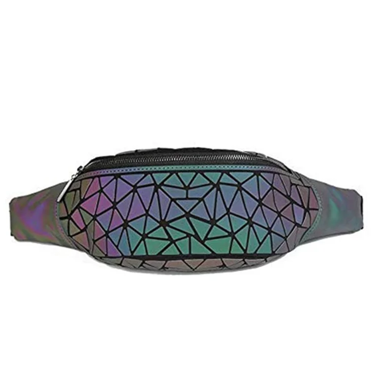2021 fanny pack waist belted bag bum bag for women and ladies running PU geometric luminous laser elegant waist bag