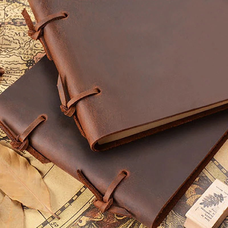 Free Shipping Classic Genuine Cowhide Leather Notebook Custom Logo Journal Hardcover Planner Painting Book Sketch Book