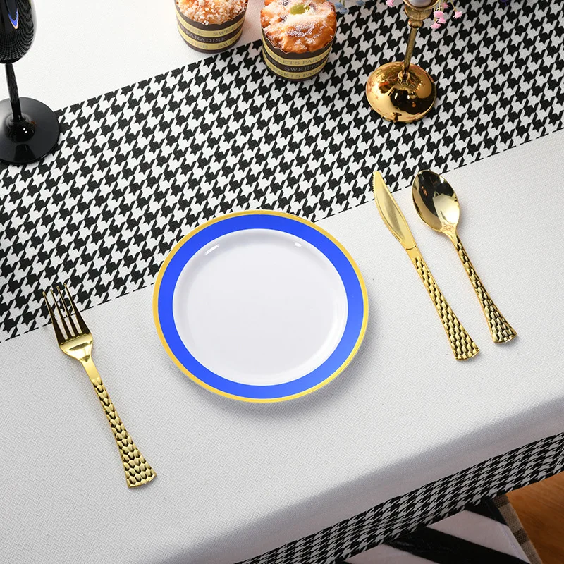 Custom Logo Factory Direct Sales Disposable Dinner Plate Sets For Party PS Plastic Tableware Dinnerware Set