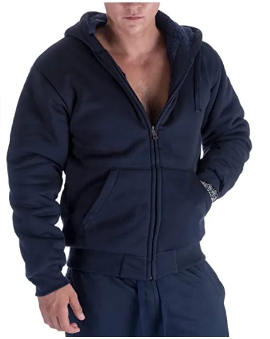 Men Heavyweight Winter Sweatshirt Fleece Lined Warm Jacket Zip Up custom hoodies