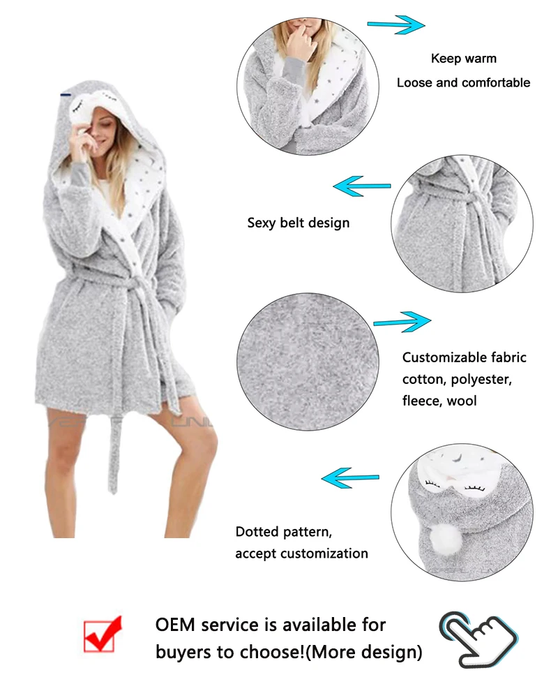 Hot selling gray cute coral fleece fabric custom cotton  pyjamas cartoon sleepwear womens pyjamas