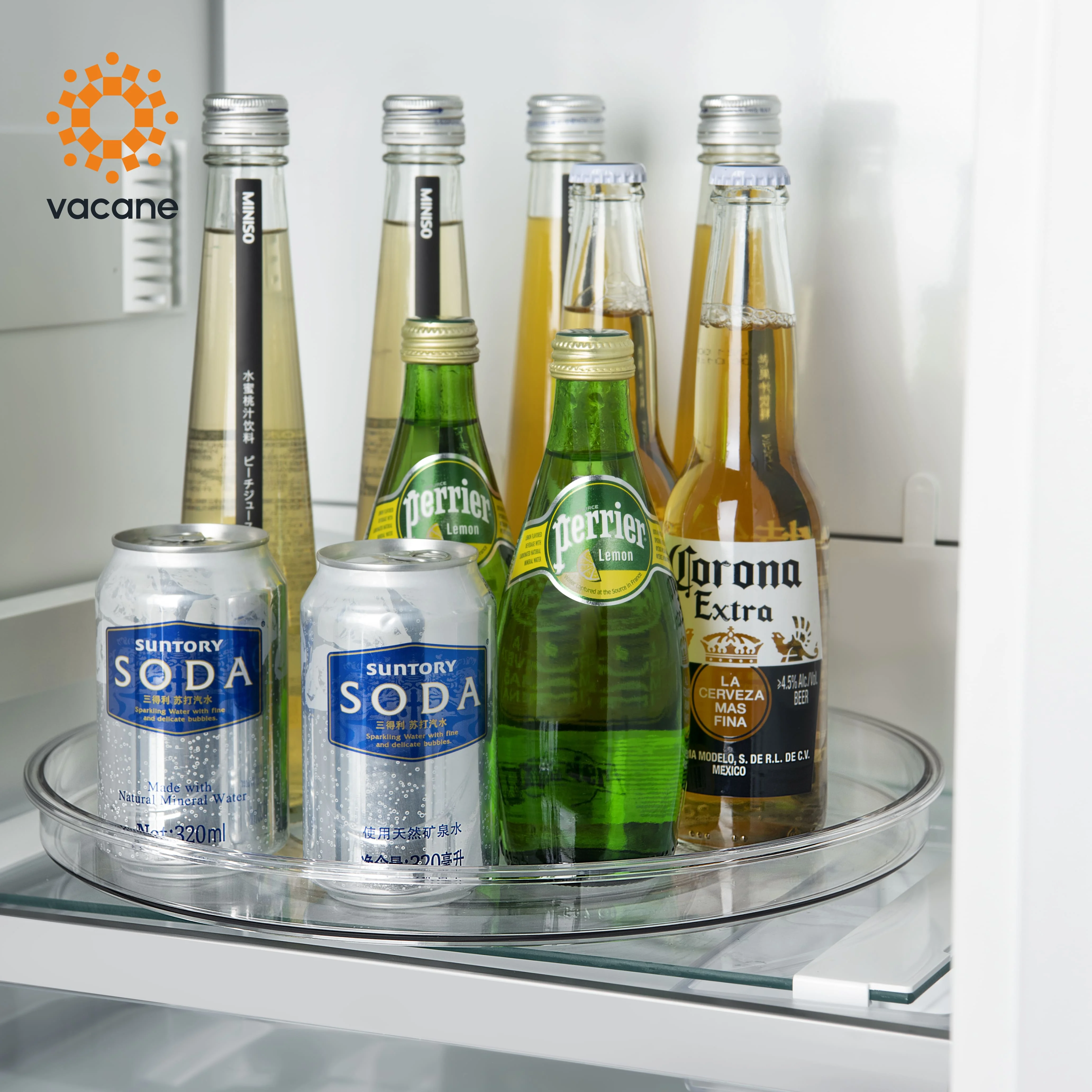 Vacane Clear Spices Cosmetics Cabinet Rotating Organizer Tray Round Plastic Lazy Susan Short Turntable--M