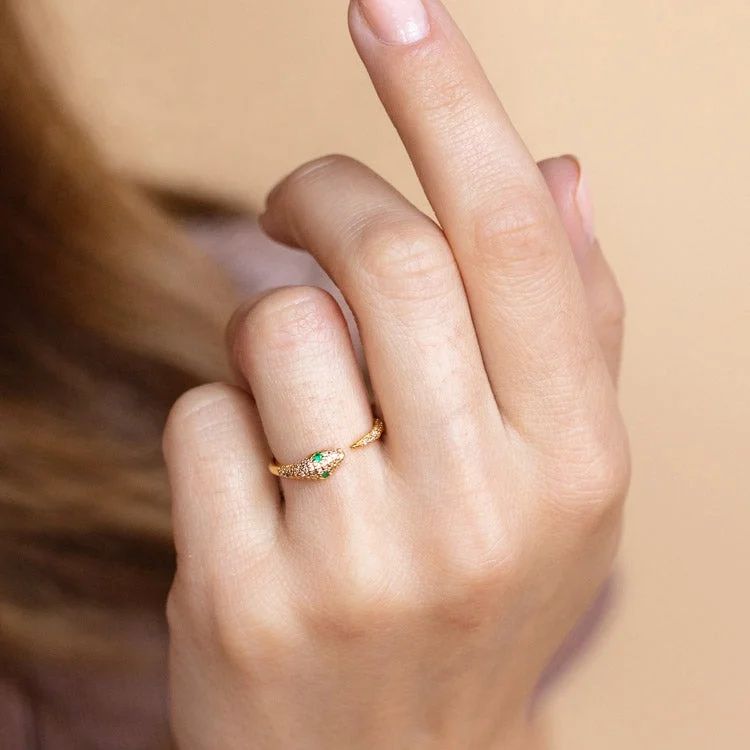 OEM ODM Custom Fine Jewellery 925 Sterling Silver Yellow Gold Plated Luxury 5A Cubic Zirconia Snake Open Ring