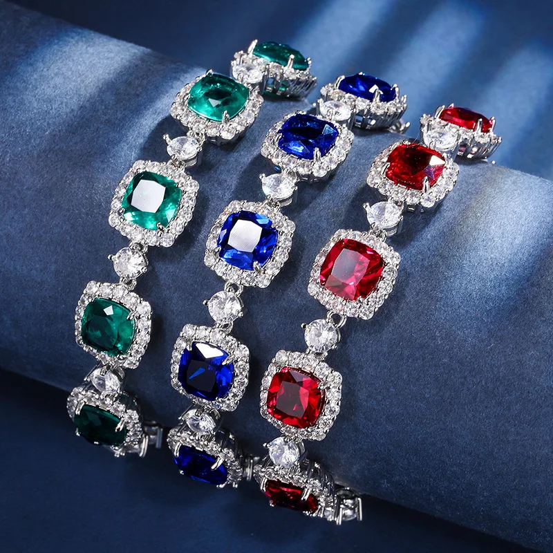 High Quality fine jewelry Composite colored gemstone full diamond design tennis bracelets for women