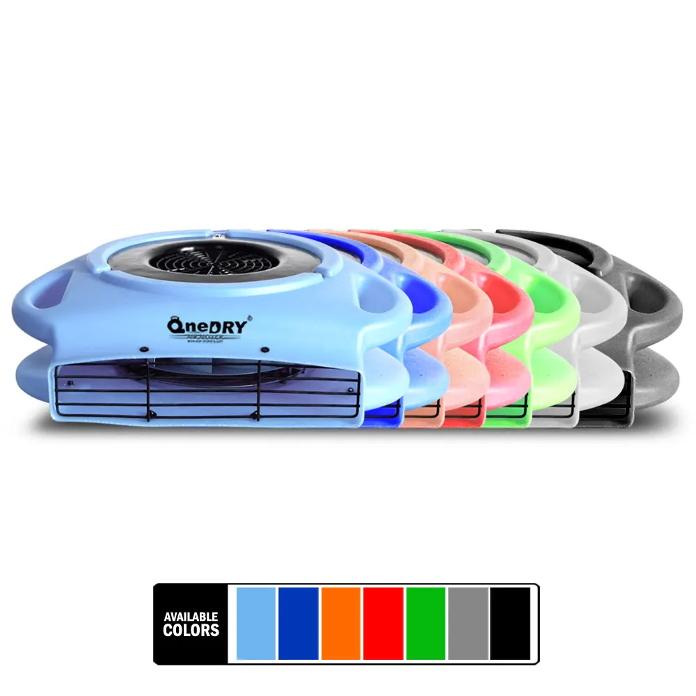 OneDry low amps high min pancake low profile air mover floor fan carpet dryer with GFCI daisy chain for water damage restoration