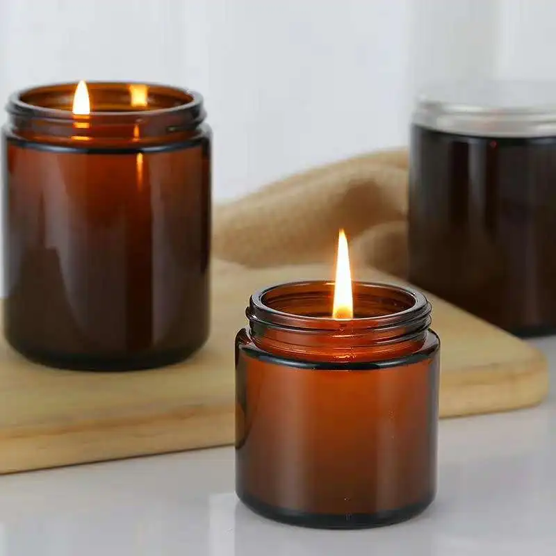 Glass Manufacture OEM Wholesale Soybean Wax ES89 Amber Scented Aroma glass candle holders lanterns and candle jars