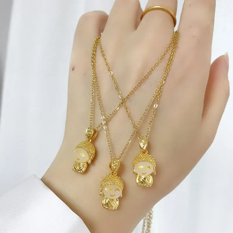 Titanium Steel Gold Small MOE Buddha Jade Buddha Necklace Transfer Maitreya Buddha