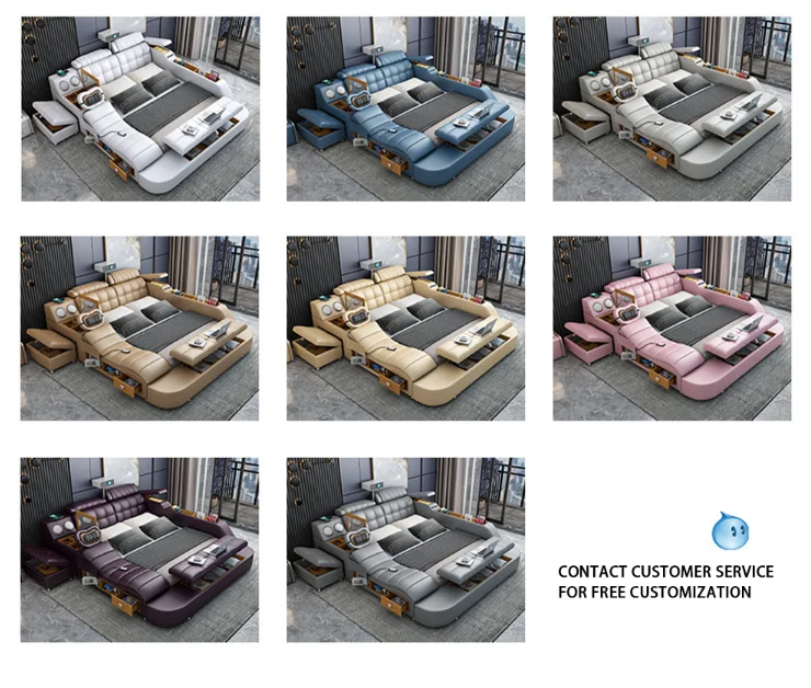 2024 High quality luxury leather Smart Bed Multi-functional bed Bedroom furniture Hotel King bed with storage