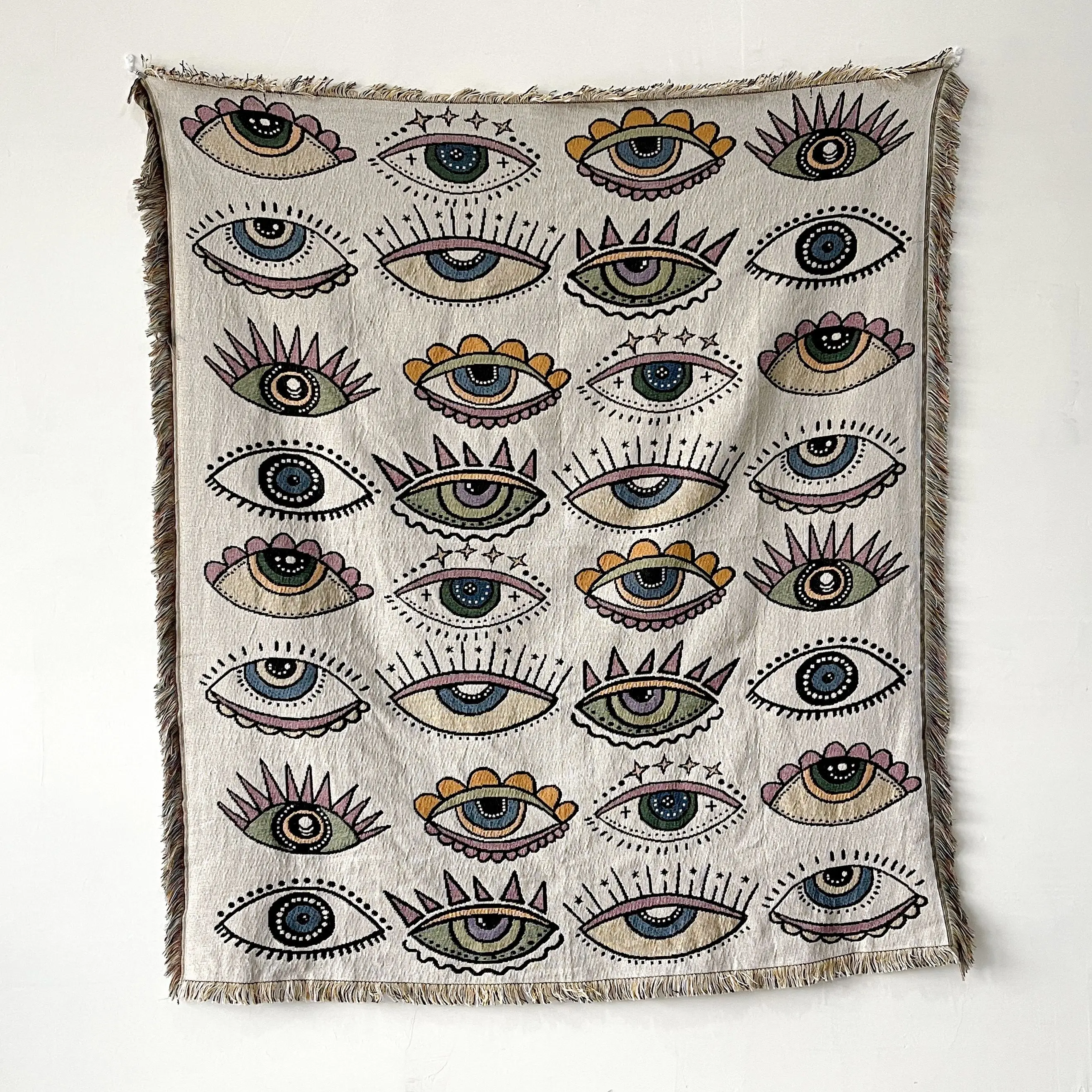 Wholesale high quality manufacture multifunction turkish hand woven evil eyes tapestry cotton polyester blanket