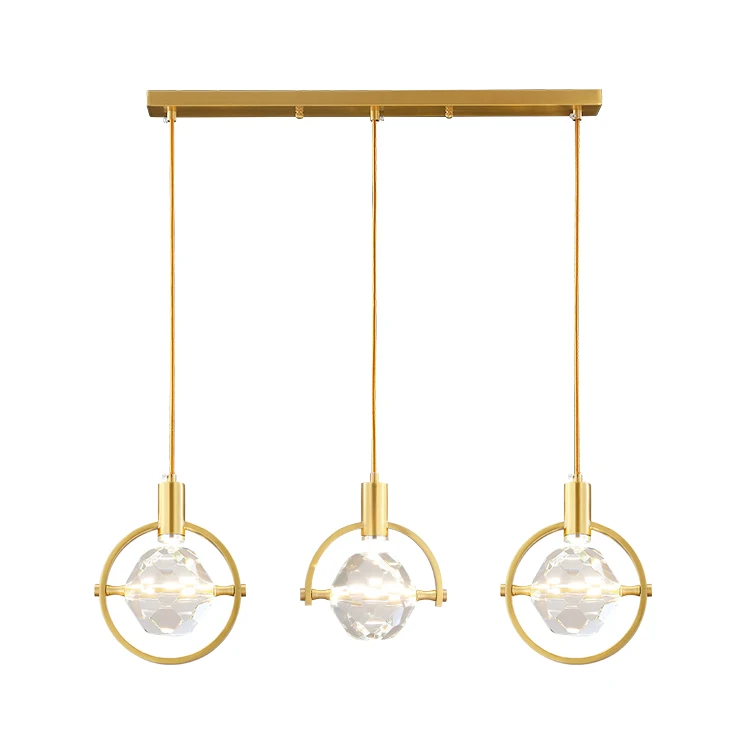 Luxury dining room bar home suspension decorative pendant lamp modern gold k9 polyhedron crystal led chandeliers