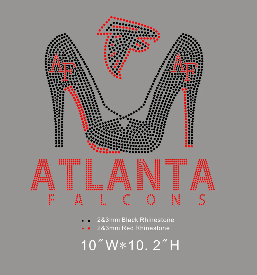 Custom  Rhinestone Heel Atlanta Falcons Logo Heat Transfer Designs Motif Iron On Hotfix Rhinestone Transfer Design For T-shirt