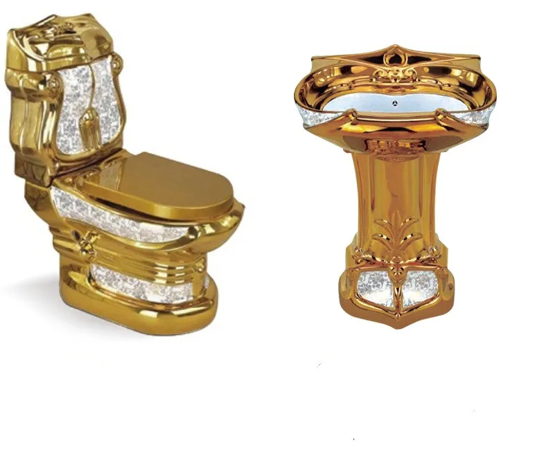 Набор для ванной комнаты в золотом цвете, унитаз, чаша и подставка для роскошного отеля