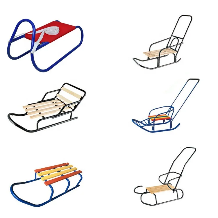 Green Color Kids Metal Push Snow Sled Sledge with Backrest
