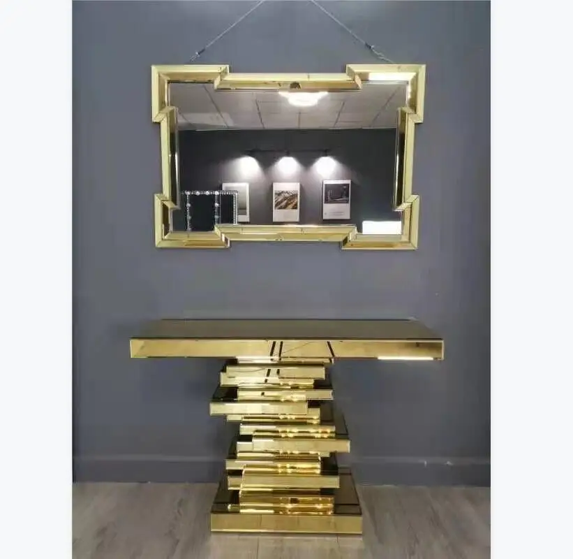 Modern Style Double C Shape Corner Console Table Decorative Silver Mirror Console Table With Mirrors