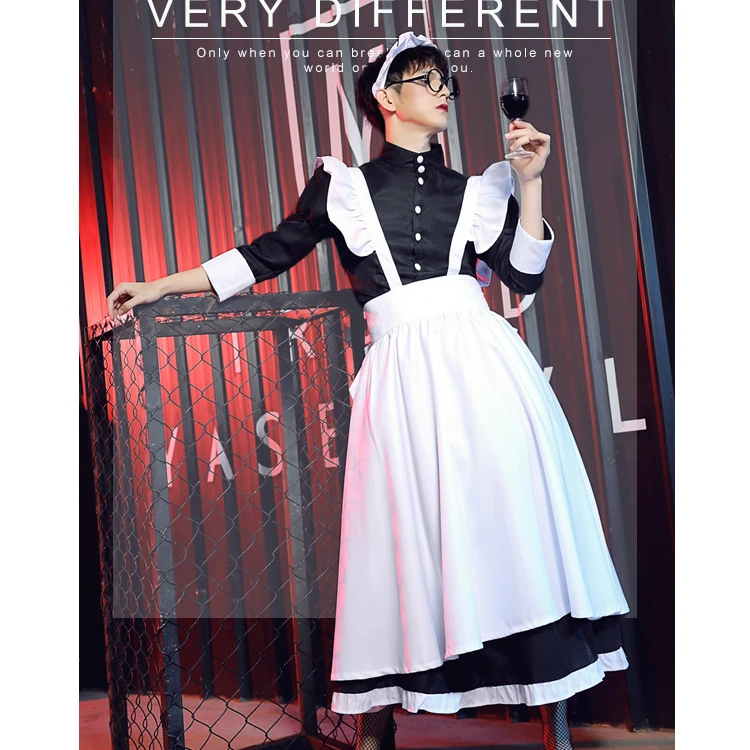 Maid Cosplay Costume Lolita Lace Dress Clothing Black Gothic Carnival Outfit For Men Women Black White