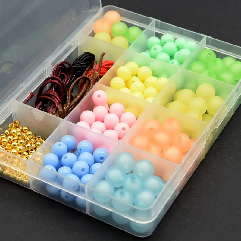 Hot Sales 12 Grids 4/8/10mm  Round Colorful Gold Frosted Beads In Beads Wax Thread DIY Beads Set For Kid Jewelry Making Necklace