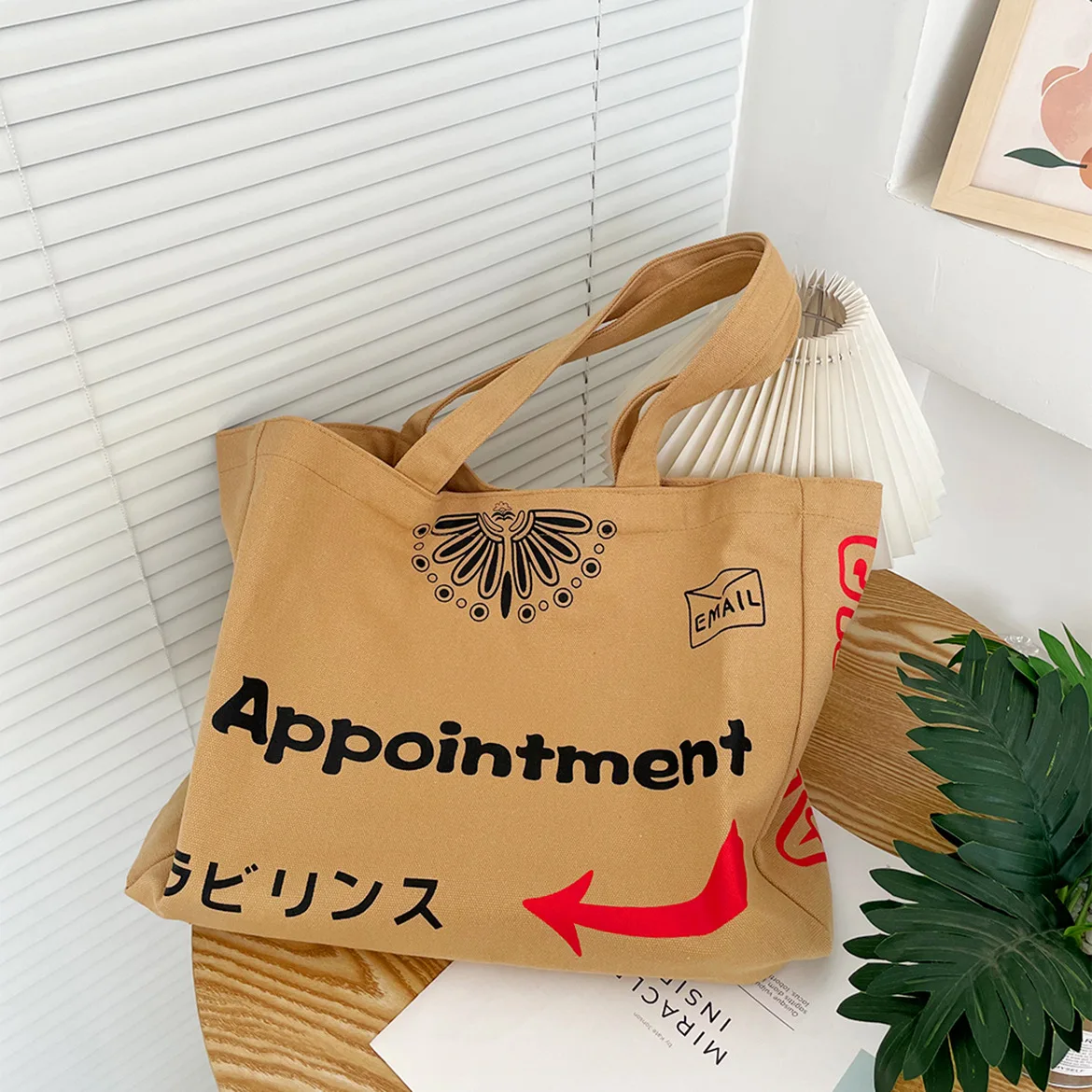 Creative Large Capacity Totem Canvas Fashion Khaki Single Shoulder Tote Bag Student Class Straddle Bag