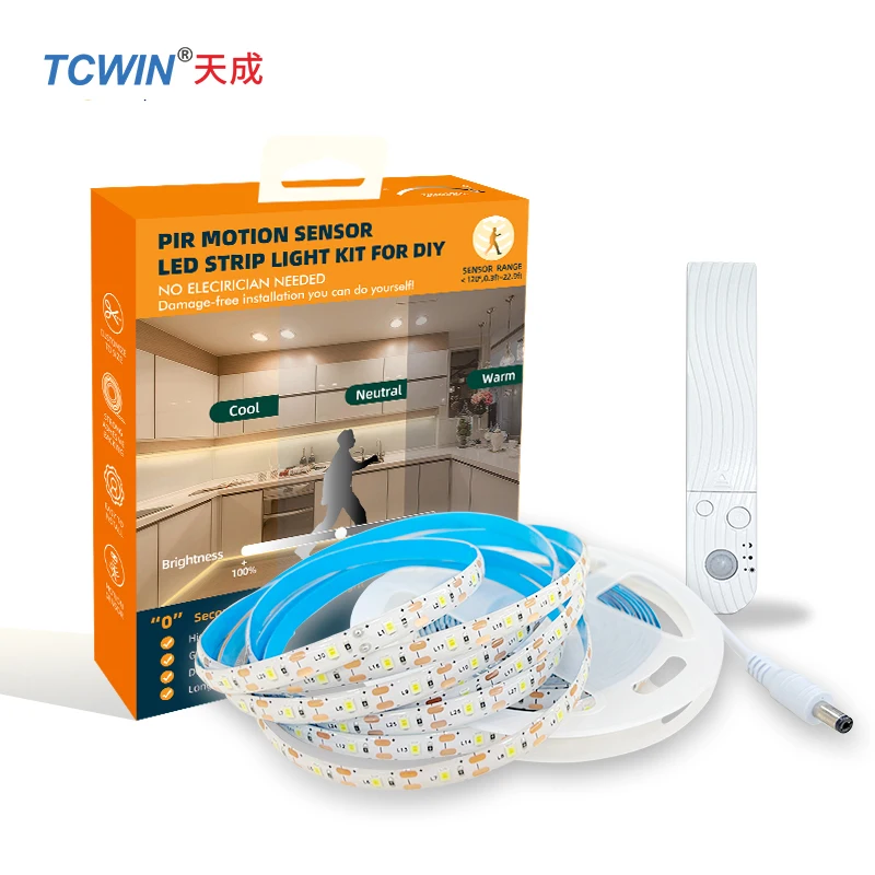 2835 white light sensor strip light 5m 4m 3m 2m 1m 60leds 3000k /6500K 6V sensor light for stair decoration with  battery level