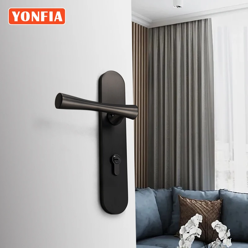 YONFIA 803509 Black Universal Security Door Handle Furniture Hardware Simple Bathroom Toilet Lock door handle lever on plate