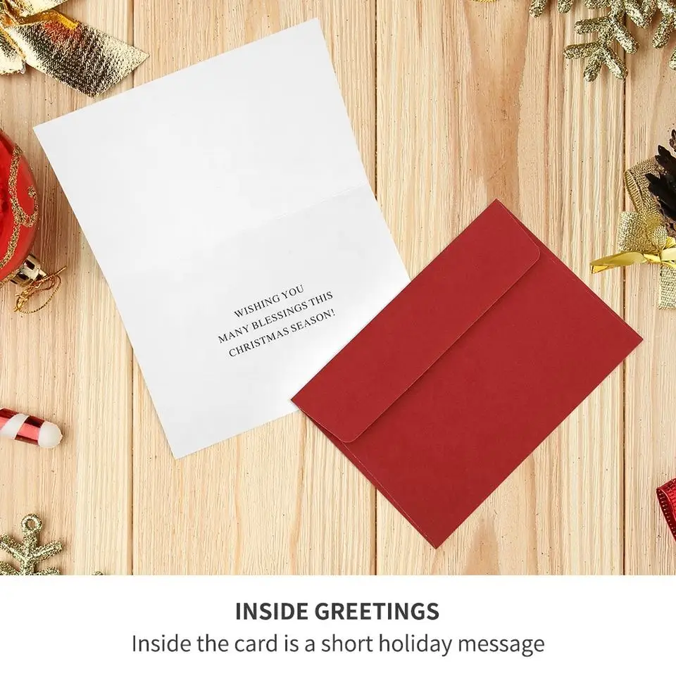 Custom Printed Handmade Paper Christmas Tree Boxed Happy Holidays Greeting Cards with Envelope Set