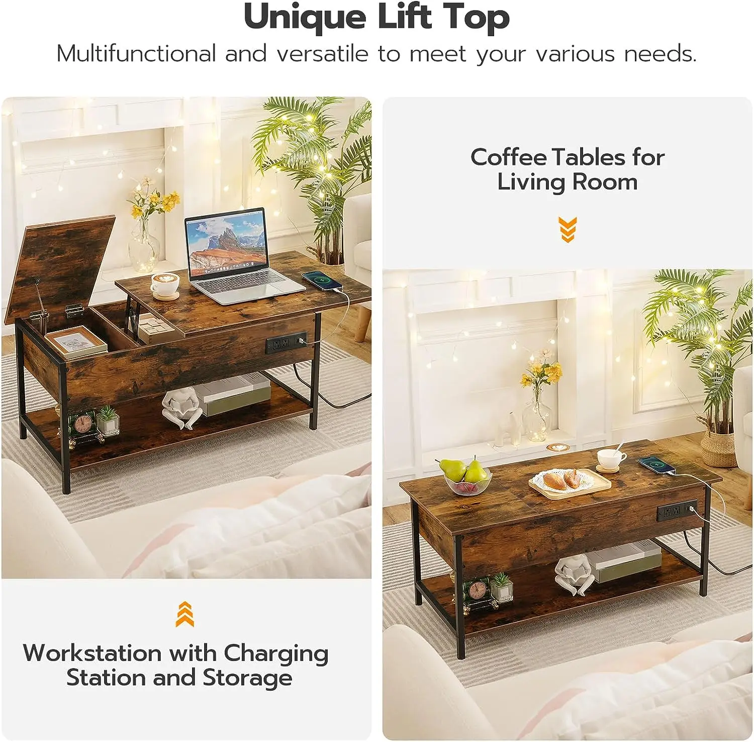Wholesale Multifunction Folding Lift Top Coffee Table Modern Coffee Table with Charging Station Hidden Storage Compartment