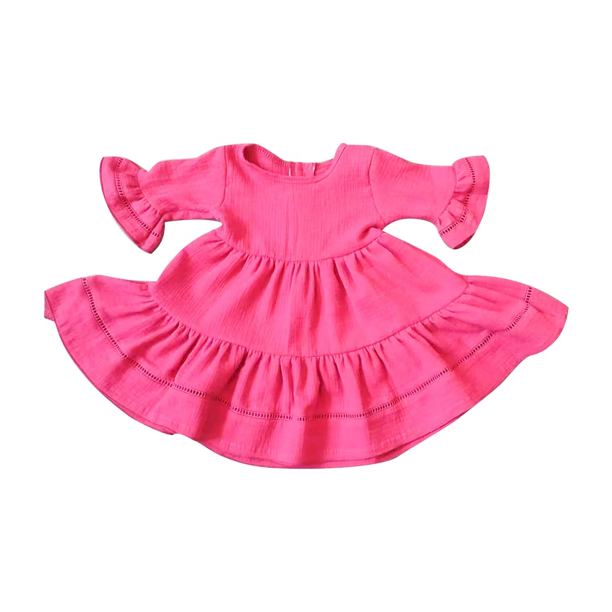 Custom summer baby girl Big cuff cute ruffle dresses match color lace block dress