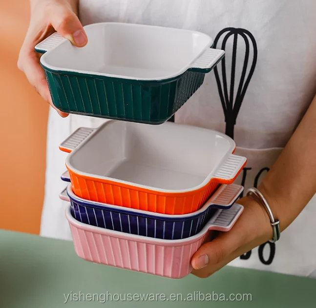 Custom Made Rectangle Porcelain Bakeware Cheap Price Baking Plate Baker Dish For Roast Cooking Hotel Home Kitchen