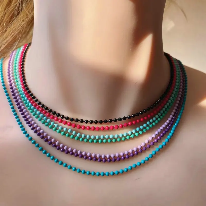 bulk sale not fade Trendy jewelry ball chain candy Colorful Enamel round  beads copper chain 2.5mm summer color necklace chain