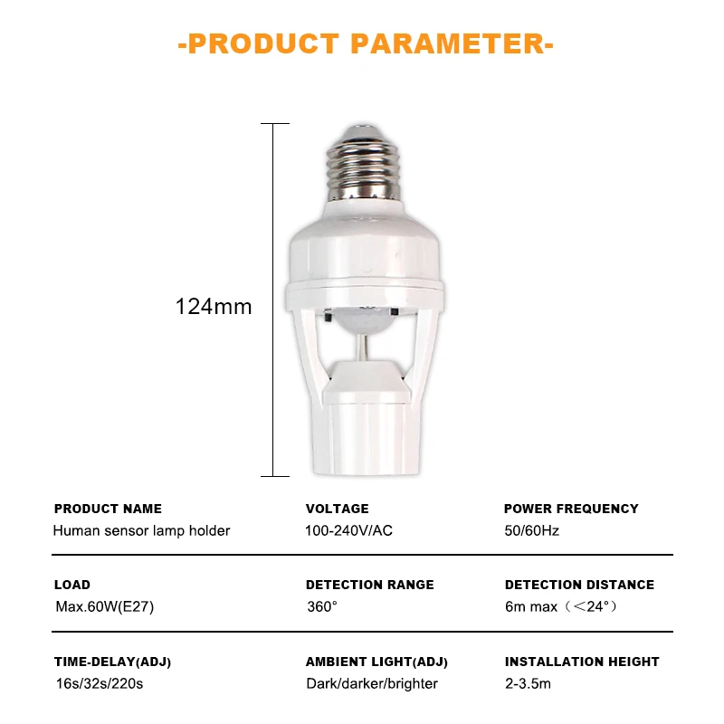 110V-220V Smart E27 Bulb Socket Adapter Infrared PIR Human Body Motion Sensor Light Detector Lamp Lamp Holders Lamp Bases