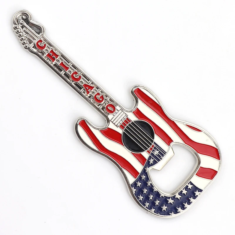 Wholesale Custom Logo Design Enamel Souvenir Keychain Guitar Shape Metal Beer Bottle Opener Keychain