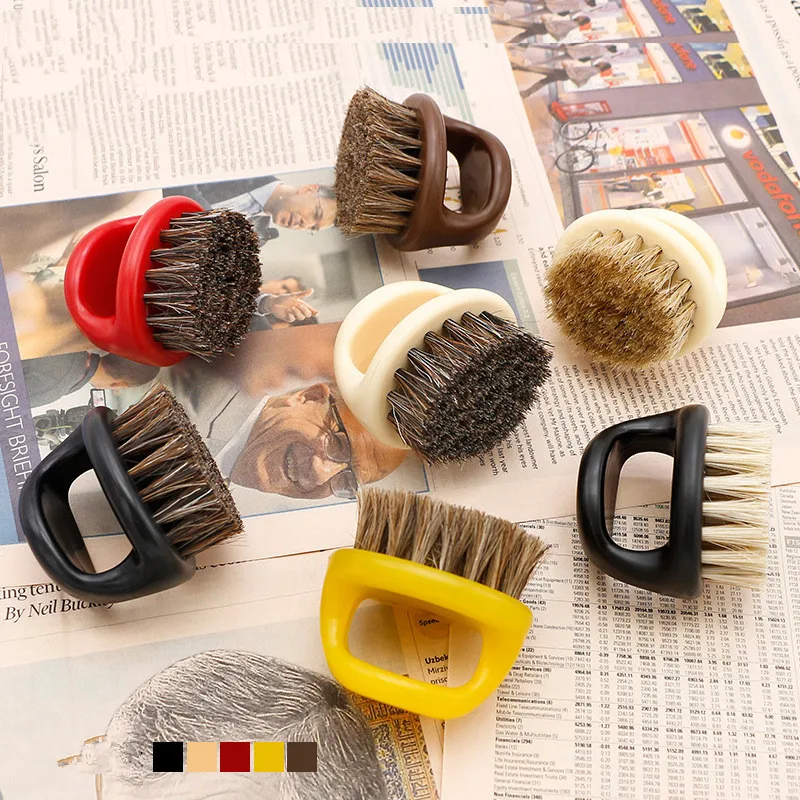 Men Shaving Face Hair Barber Cleaning Brush Black ABS Handle Boar Bristle Finger Beard Brush