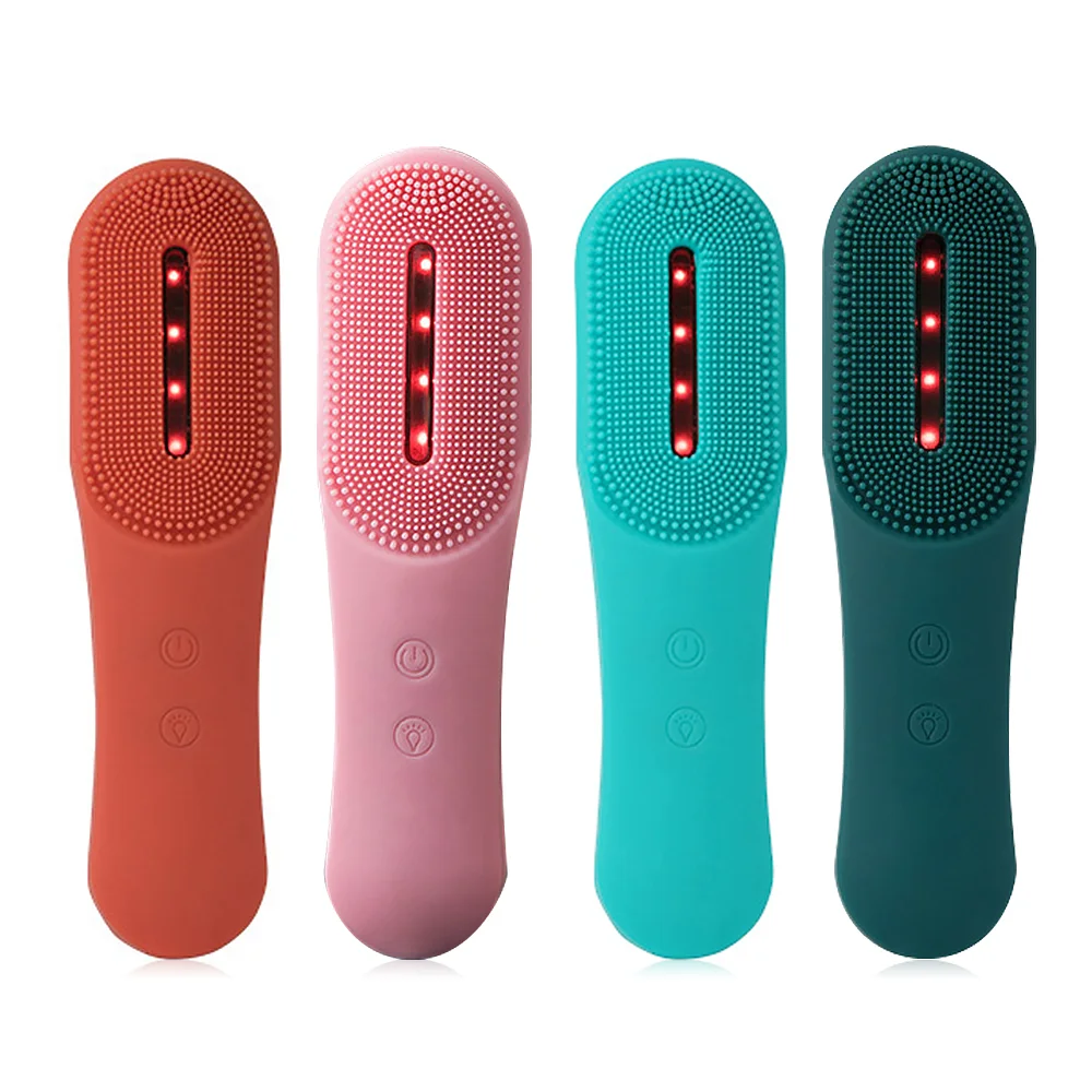 Electric Sonic Facial Cleansing Brush LED Therapy Silicone Face Cleanser Gentle Exfoliation IPX 7 Waterproof Facial Brush
