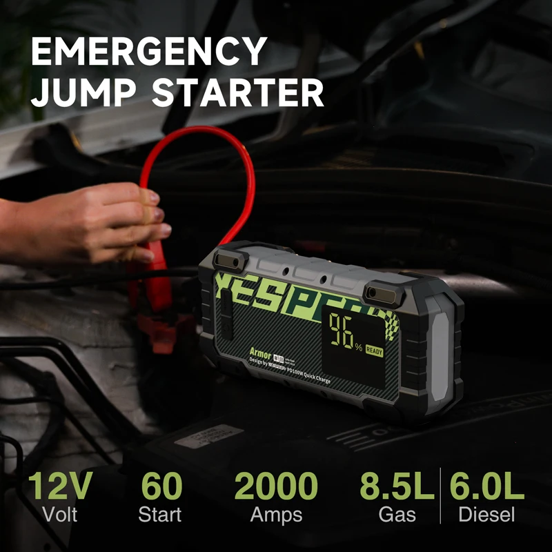YESPER Armor heating Portable Fast Changing 12V High Power  Car booster Jump Starter for low temperature