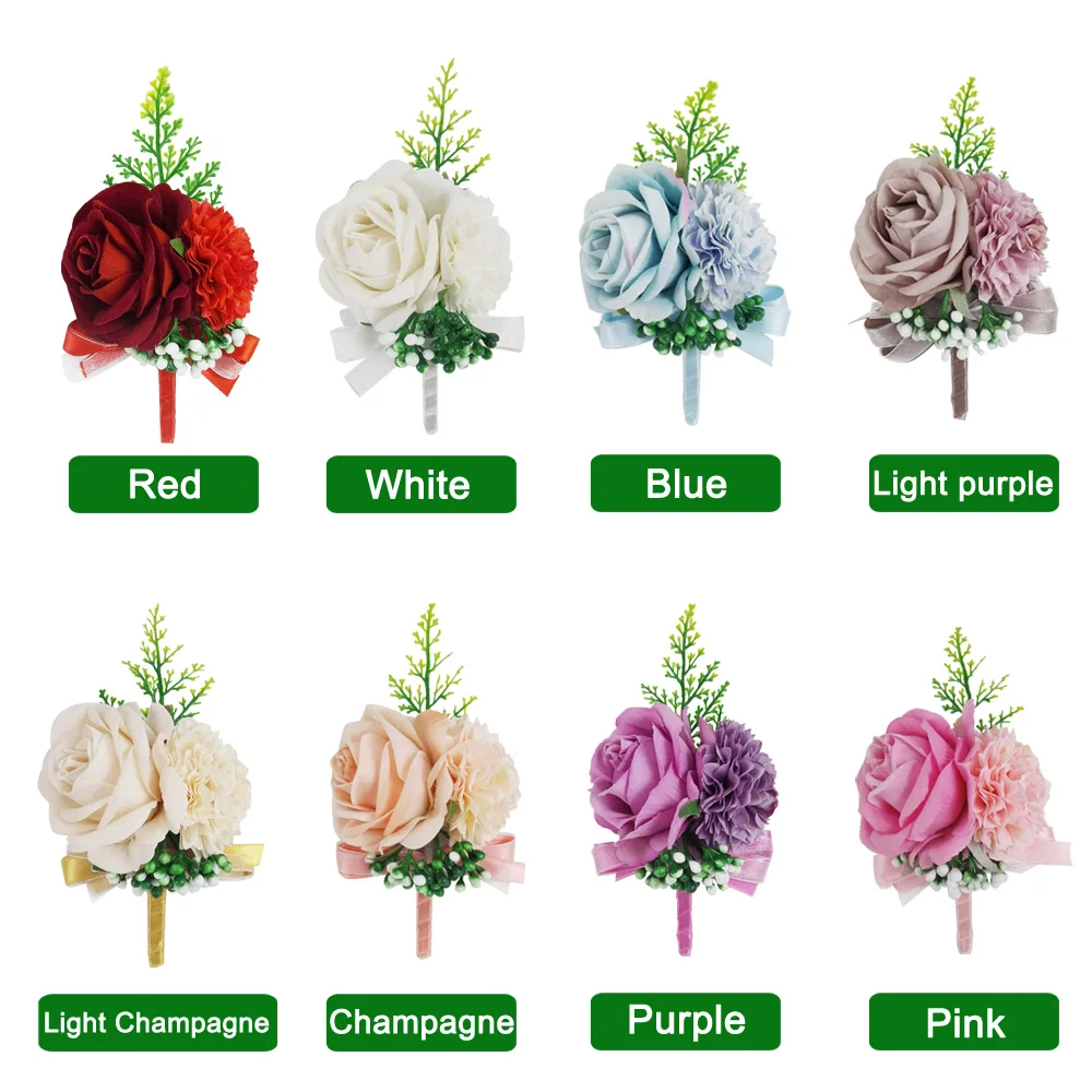 Wedding Prom Corsage and Boutonniere Set, Rose Wrist Corsage Ribbon Bracelet, Artificial Flower Wedding Accessories