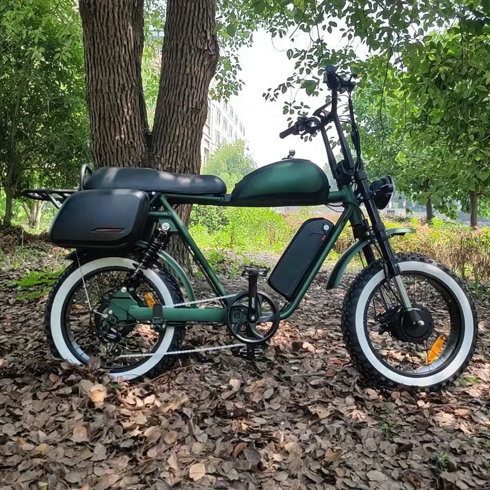 2022 retro motorcycle style ebike fat tire full suspension 48v 52v 1000w 2000w electric bike